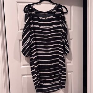Express Monochrome Striped Long Sleeve Dress
